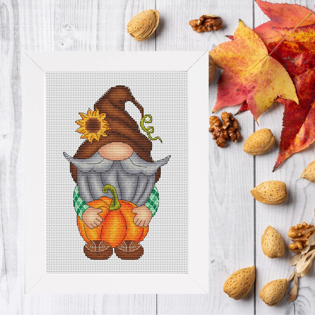 Fall gnome, cross stitch pattern PDF, pumpkin cross stitch 1 Fall gnome, cross stitch pattern PDF, pumpkin cross stitch