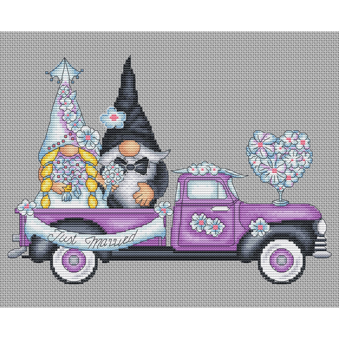 Wedding gnomes truck cross stitch pattern PDF, bride and groom 3 Wedding gnomes truck cross stitch pattern PDF, bride and groom - Image 3