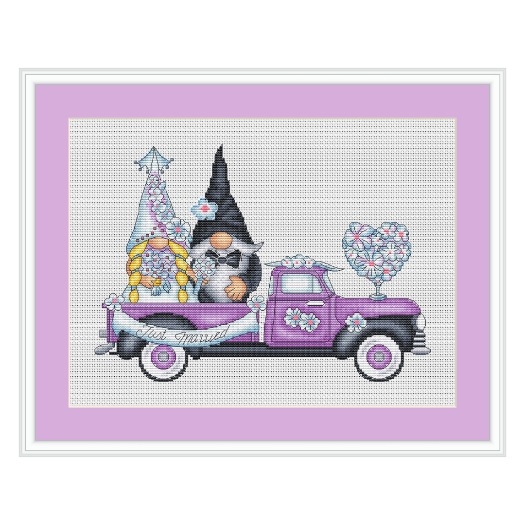 Wedding gnomes truck cross stitch pattern PDF, bride and groom 2 Wedding gnomes truck cross stitch pattern PDF, bride and groom - Image 2