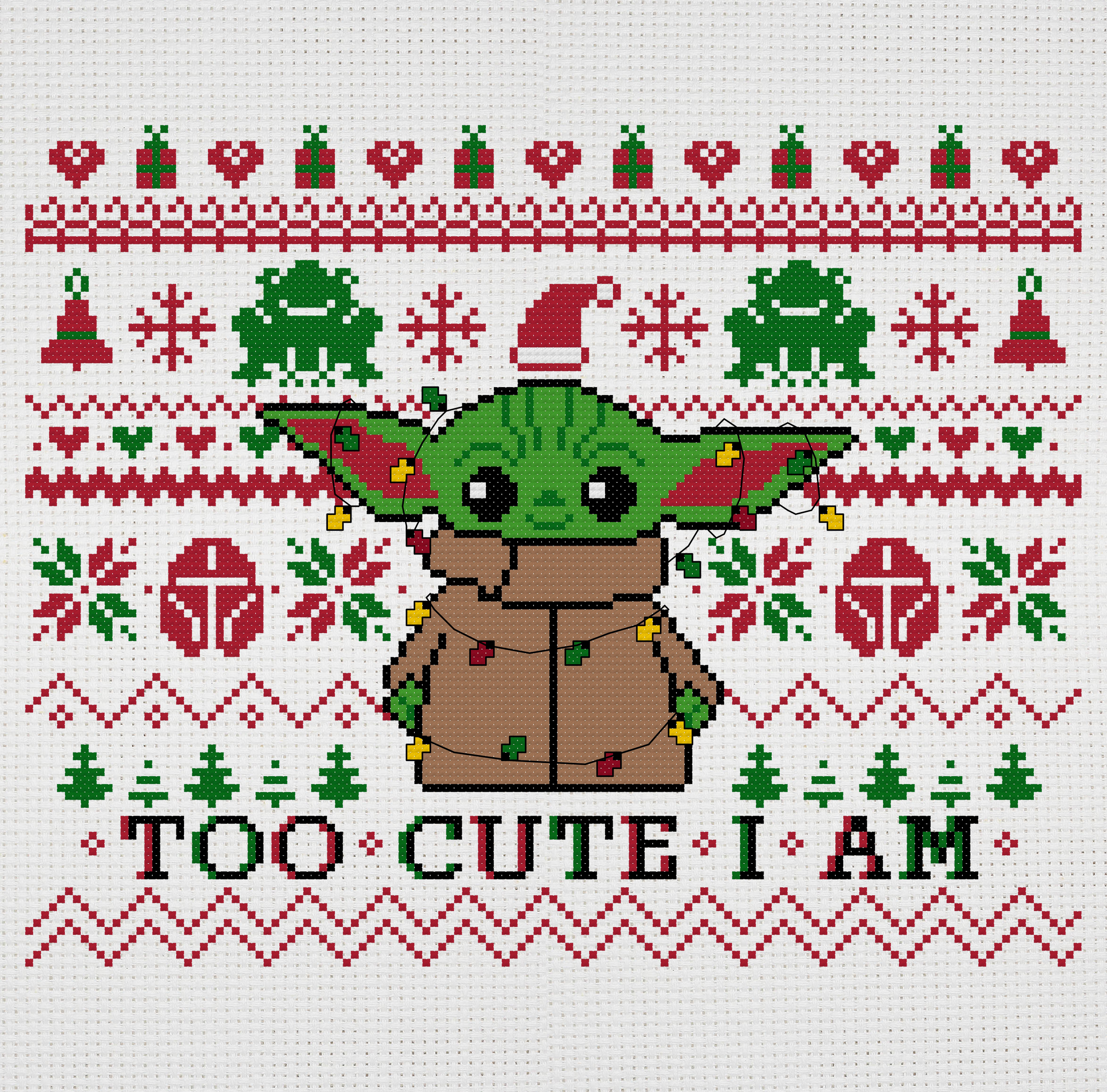 Christmas Baby Yoda cross stitch pattern