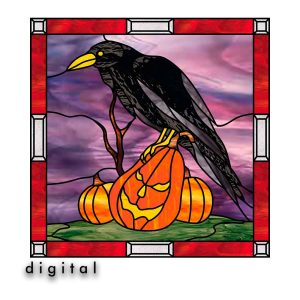 Raven and Pumpkins Stained Glass Pattern
