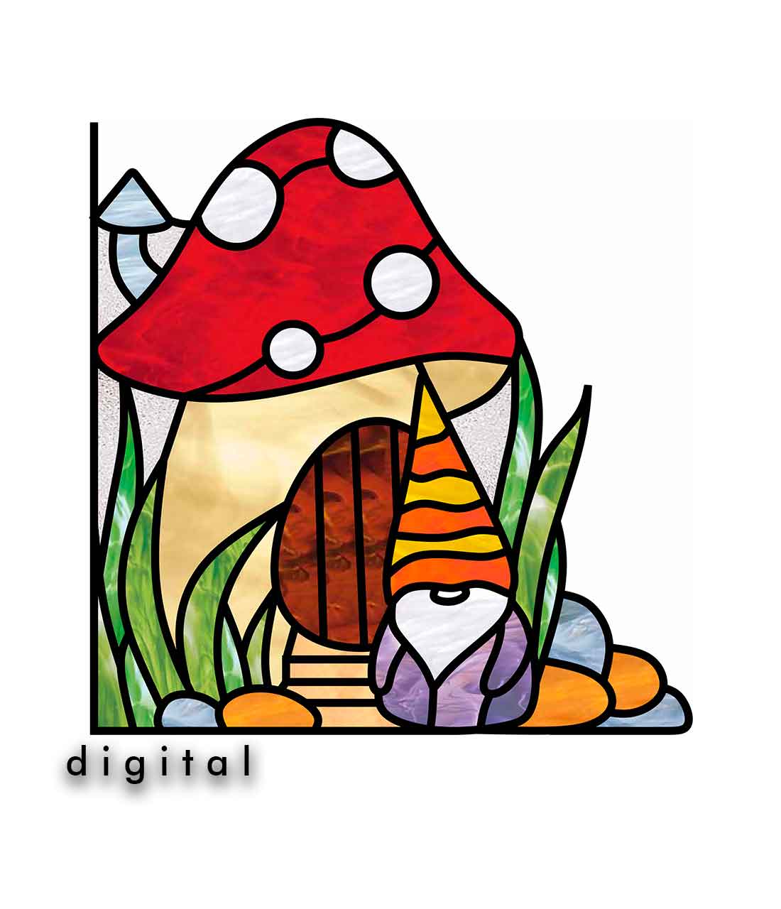 Gnome and House Stained Glass Pattern - Crealandia gnome-and-house-stained-glass-pattern-crealandia