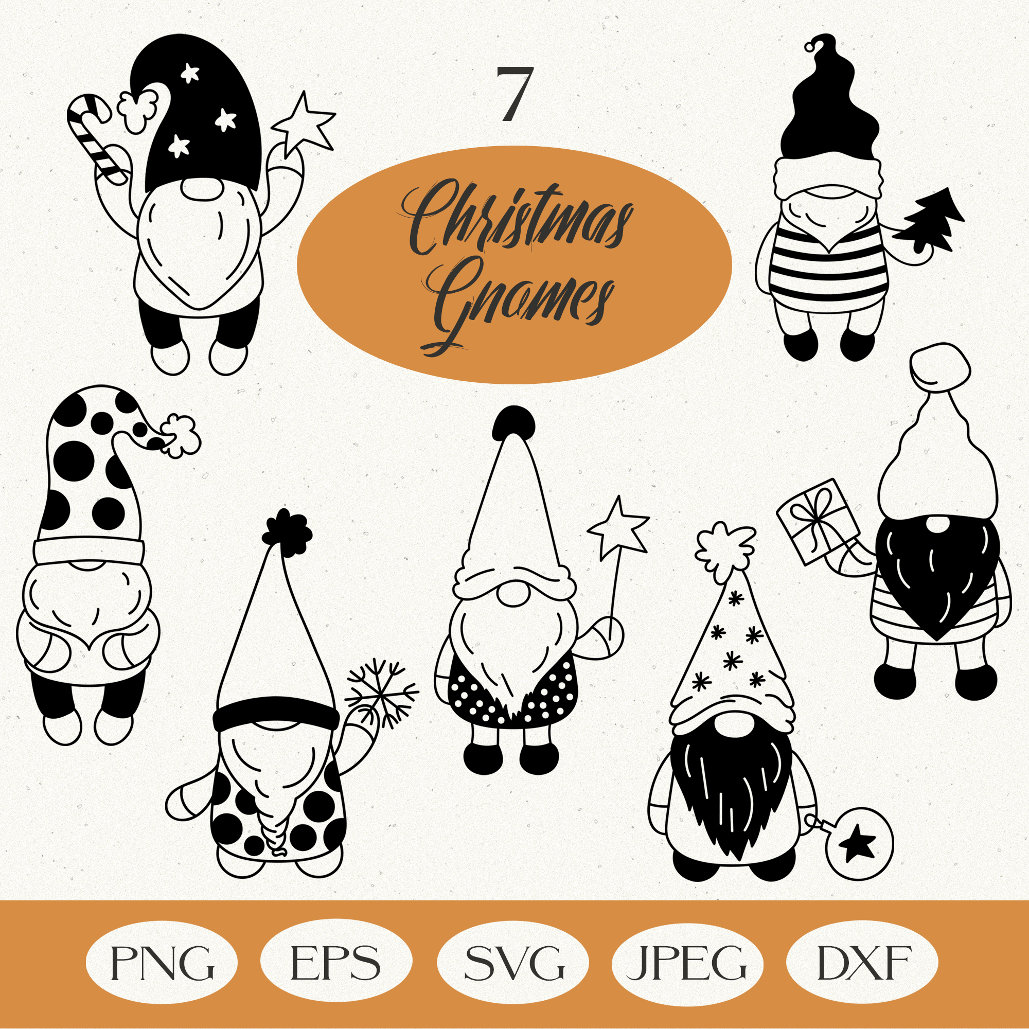 Christmas Gnomes SVG bundle. Hand drawn holiday illustration 1 Christmas Gnomes SVG bundle