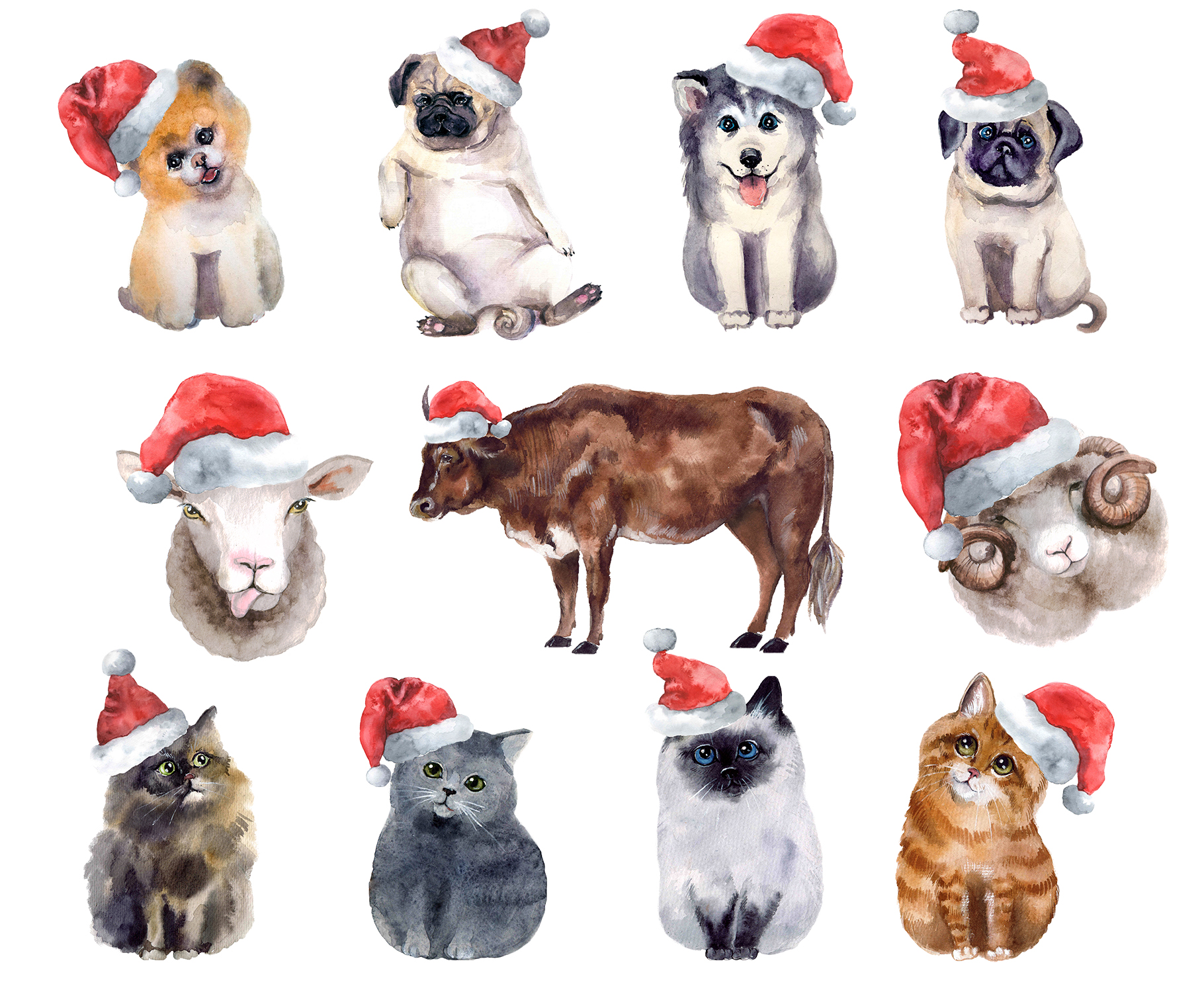 Watercolor Christmas puppy dog with gift boxes clipart-3 png