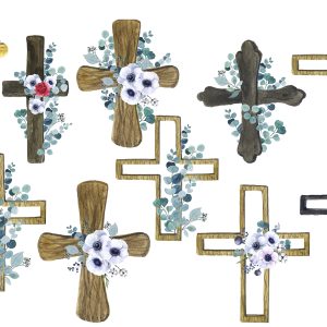 Watercolor clipart. Cross Easter Babtism png clipart Fl