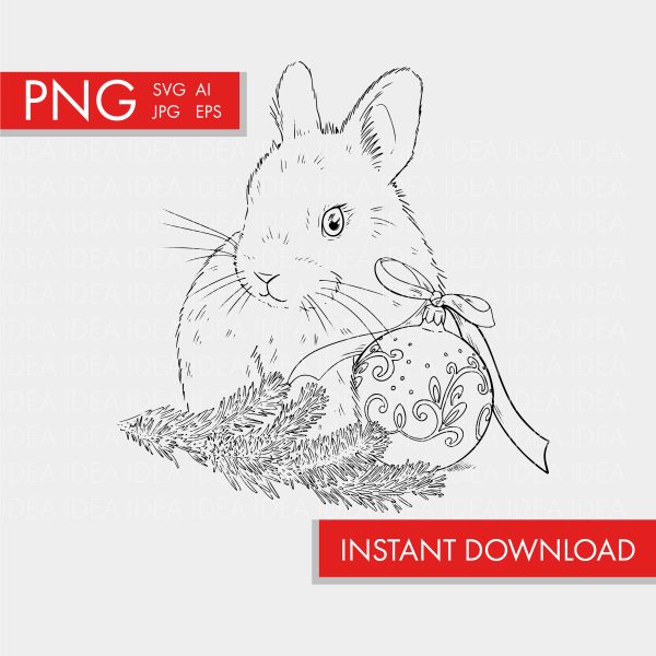 Christmas Lineart, Bunny, Rabbit, New Year, PNG, vector