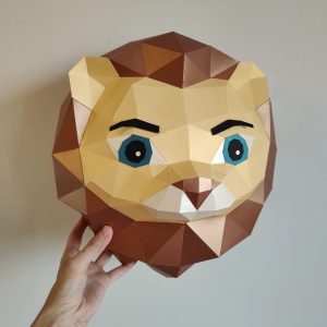 baby lion head papercraft template diy origami 3d pattern