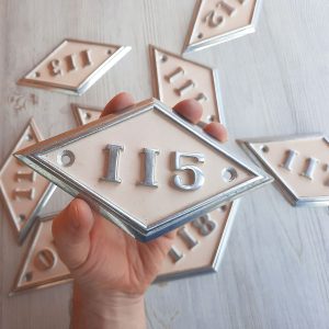 Vintage address rhomb number sign 115 – Soviet apartment door number plaque USSR