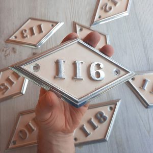 Vintage address door number sign 116 – Soviet apartment rhomb number plaque USSR
