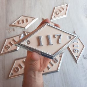 Vintage address door number sign 117 – Soviet apartment rhomb number plaque USSR