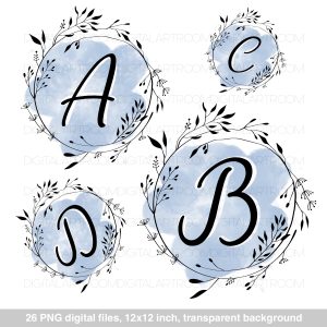 Watercolor Light Blue Fishtail Monogram/alphabet Digital Clip 