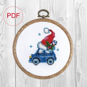 Cross stitch pattern blue christmas car
