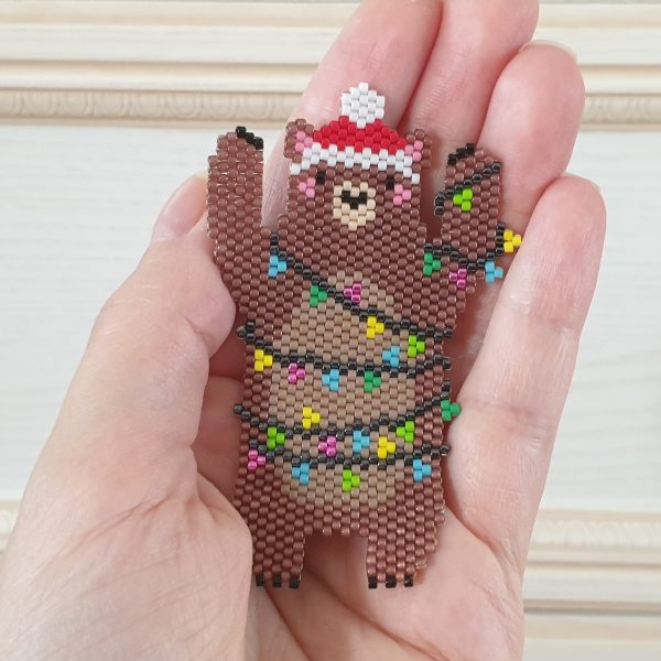 Brick Stitch bead pattern CHRISTMAS BEAR, Miyuki delica beads Busy buzzy beads
