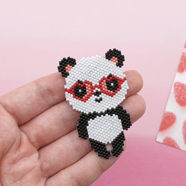 Brick Stitch bead pattern PANDA in LOVE, Miyuki delica beads Busy buzzy beads