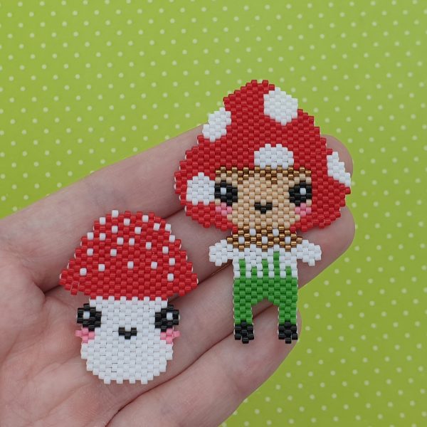 Brick Stitch bead pattern CUTIE and MUSHROOM, Miyuki delica beads Busy buzzy beads