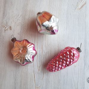 Hard glass Soviet Christmas Tree ornaments big – vintage Russian Xmas ornaments 3 pieces