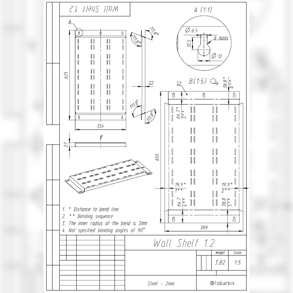 Sheet Metal Template Wall Shelf 1 Project (dxf, PDF) Crealandia