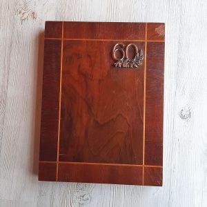 Soviet wooden gift box 60 years anniversary – 60th jubilee old gift case vintage
