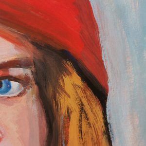 Portrait of a girl painted in acrylic. portrait detail. Eye.