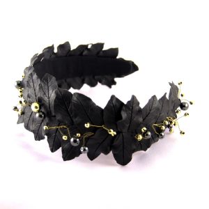 Black Wide Tiara Hair Jewelry Black headband with gold beads