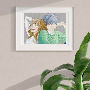 anime cross stitch pattern blue spring