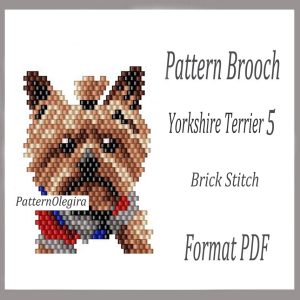 Brooch YORKSHIRE TERRIER 5 bead pattern PDF file, Bead pattern brick stitch