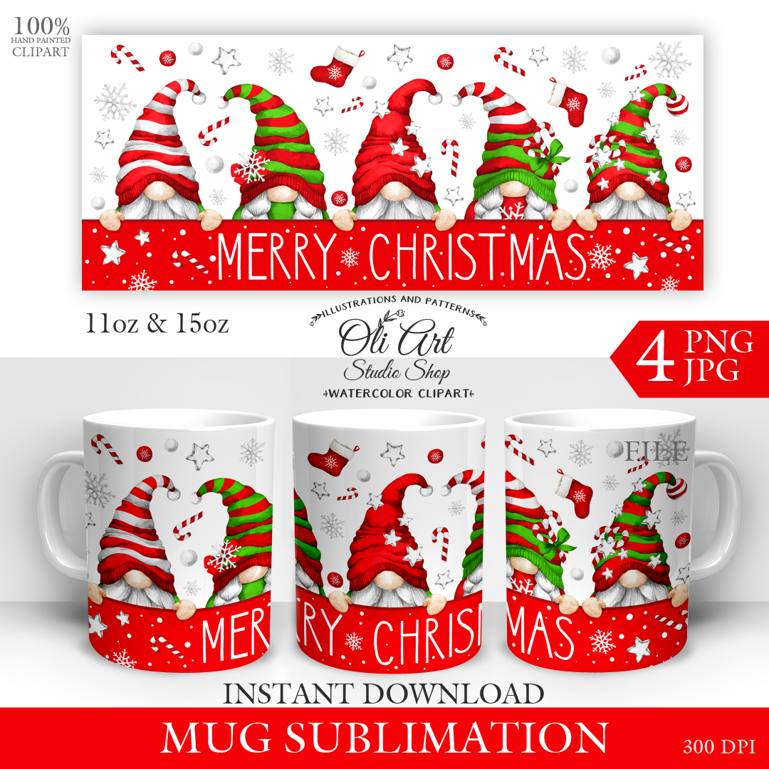 Merry Christmas Gnomes Mug Sublimation. Christmas Mug 11,15. - Crealandia