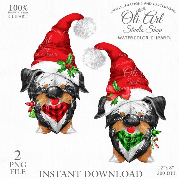 Christmas Dog Digital Clip Art Cute Characters Hand Drawn graphics