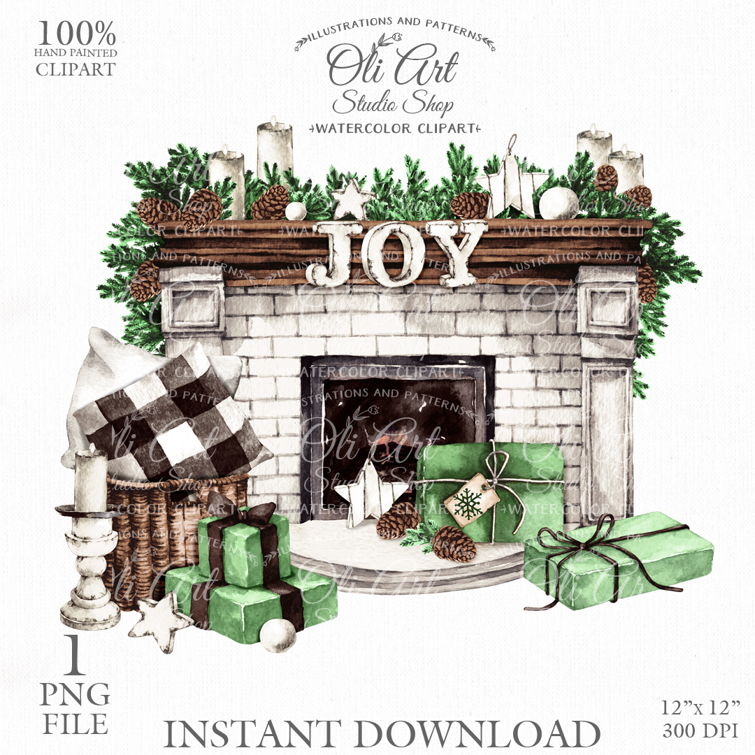 Christmas fireplace clipart 1