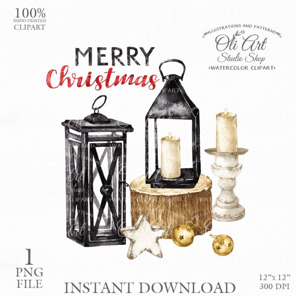 Merry Christmas Lantern Clip Art. Holiday Classic Lantern