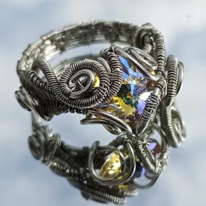 Silver ring with Swarovski crystals. Side View
