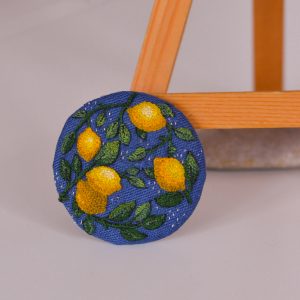 Handmade embroidered brooch Lemon gift idea for Christmas modern jewelry