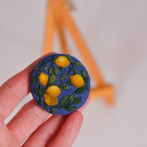 Handmade embroidered brooch Lemon gift idea for Christmas modern jewelry