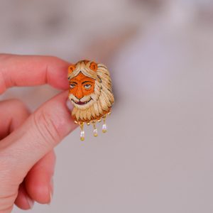 Embroidered brooch Lion girlfriend gift idea modern embroidery handmade jewelry