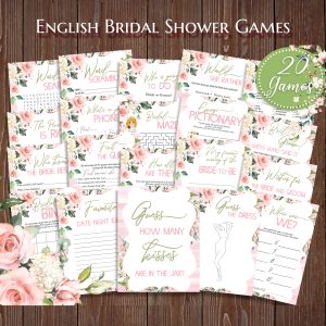 Pink Floral Bridal Shower Games Bundle Hen Party Games Bride