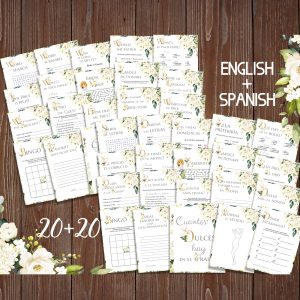 White Rose Bilingual Bridal Shower Games Despedida de Soltera Set