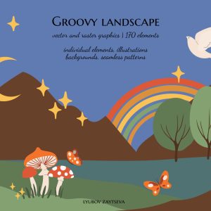 Groovy abstract landscape creator clipart, Mountain illustration