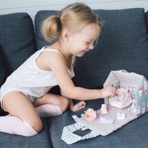Original gift for kid – Fabric dollhouse bag with miniature furniture