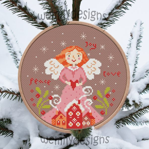 Peace Joy Love Cross Stitch Pattern Christmas Angel Cross Stitch Design for Beginners - Instant Download PDF