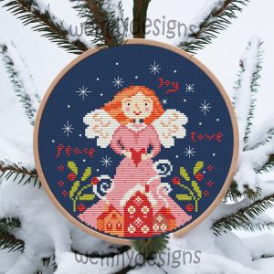 Peace Joy Love Cross Stitch Pattern Christmas Angel Cross Stitch Design for Beginners – Instant Download PDF