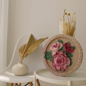 Roses painting, palette knife flowers, plaster flower art, creative wall sculpture, living room home decor idea.