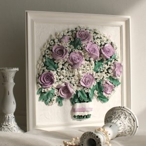 pink-roses-plaster-in-white-frame