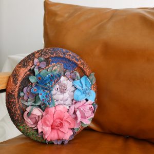 Round flower panel, decorative plaster flowers, home accent, sculptural painting