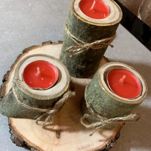 3 cylindrical candle holders on a round stand Set of 3 tea light candle holders Rustic wooden candle holder Living room accessories Tabletop decoration