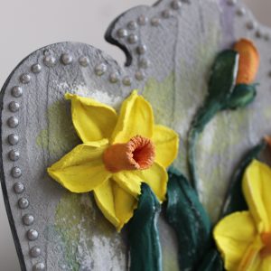 Yellow daffodils original painting, textured wall art, farmhouse wall decor