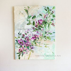 Large Grey Oil Painting Purple Flowers