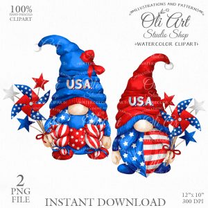 Patriotic Gnomes clipart 4th Of July Independence Day Stars Stripes