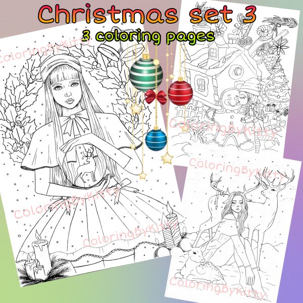 Set of 3 Christmas coloring pages for the contest