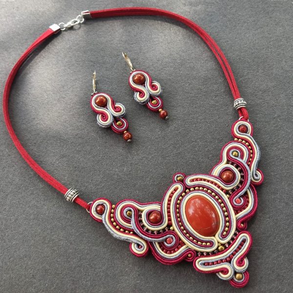 Red stone necklace and earrings