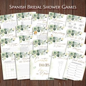 Eucalyptus Despedida de Soltera Juegos Spanish Bridal Shower Set
